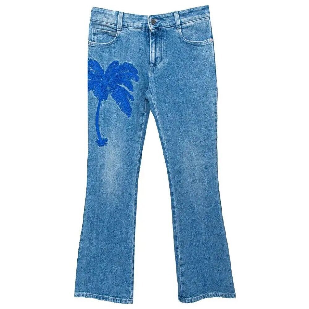 Women's Embroidered Flared Jeans Palm Tree Novelty Whimsical Stella McCartney
